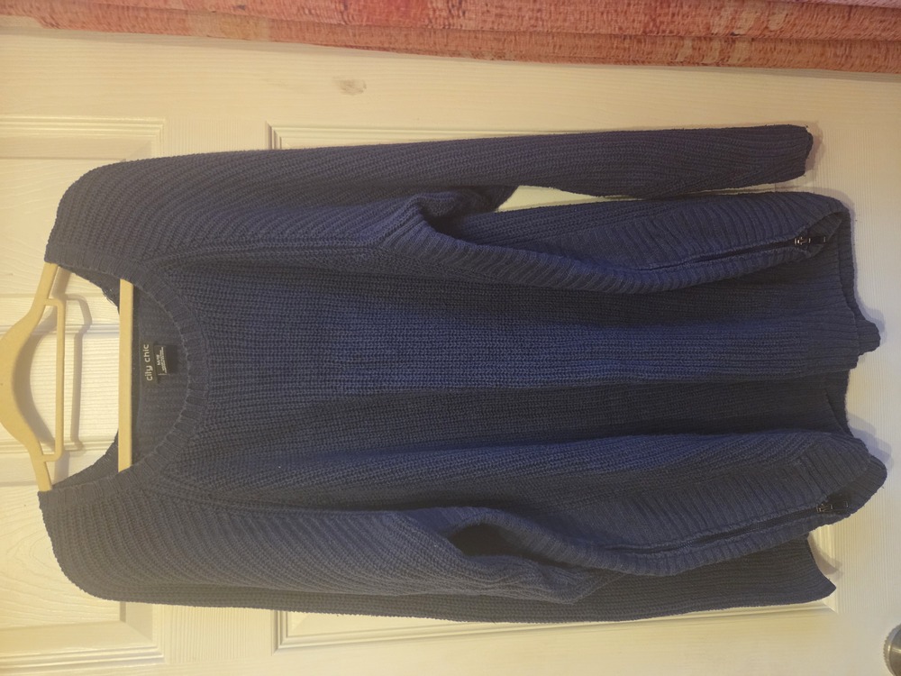 City Chic Navy Blue Ribbed Knit Sweater Side Zip Detail Plus Size 18